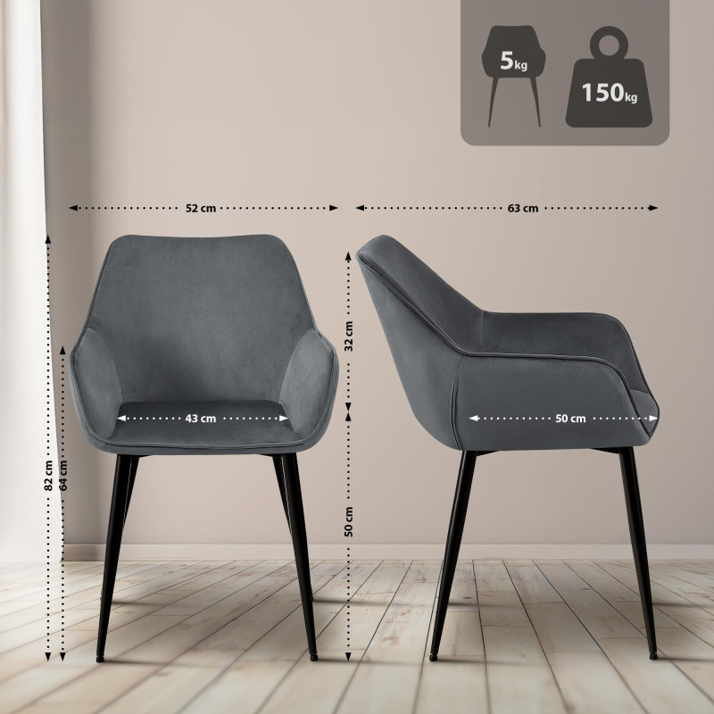 Ensemble de 2 chaises de salle à manger Vessa en velours gris foncé