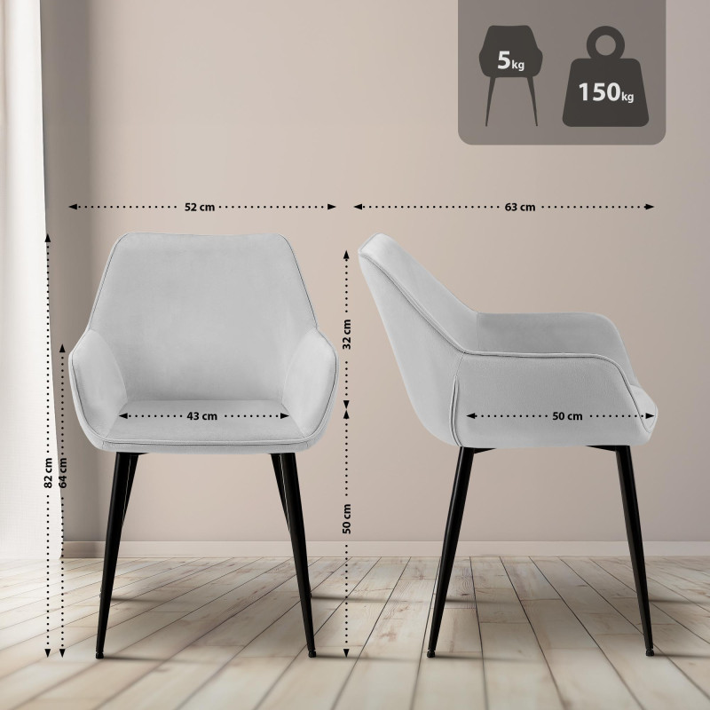 Ensemble de 2 chaises de salle à manger Vessa en velours gris clair