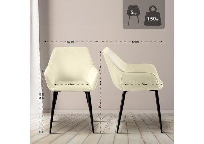 Ensemble de 2 chaises de salle à manger Vessa en velours crème