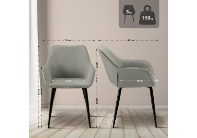 Ensemble de 2 chaises de salle à manger Vessa, tissu gris clair