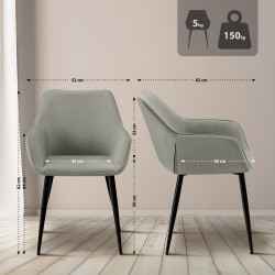 Ensemble de 2 chaises de salle à manger Vessa, tissu gris clair