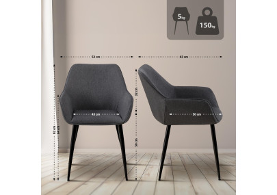 Ensemble de 2 chaises de salle à manger Vessa, tissu gris foncé