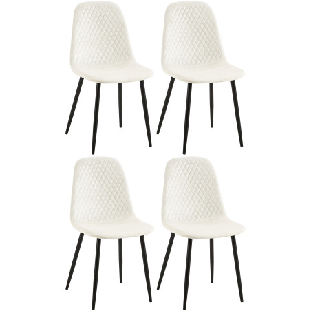 Ensemble de 4 chaises Giverny en velours blanc crème
