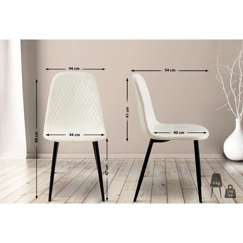Ensemble de 4 chaises Giverny en velours blanc crème