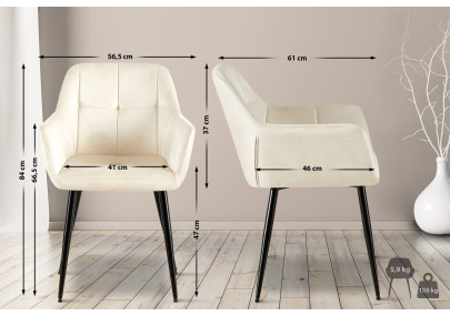 Ensemble de 2 chaises de salle à manger Emia en velours crème