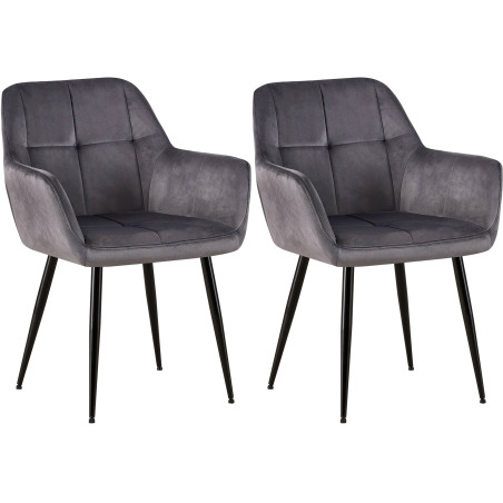 Ensemble de 2 chaises de salle à manger Emia en velours gris