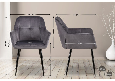 Ensemble de 2 chaises de salle à manger Emia en velours gris