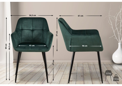 Ensemble de 2 chaises de salle à manger Emia en velours vert