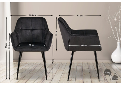 Ensemble de 2 chaises de salle à manger Emia en velours noir