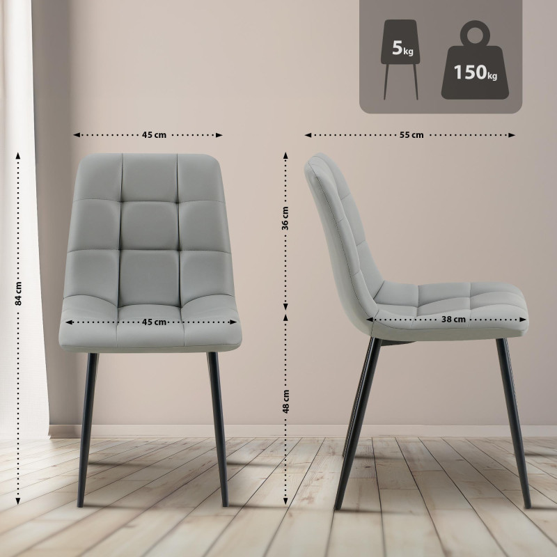 Chaise de salle à manger Antibes en similicuir gris clair