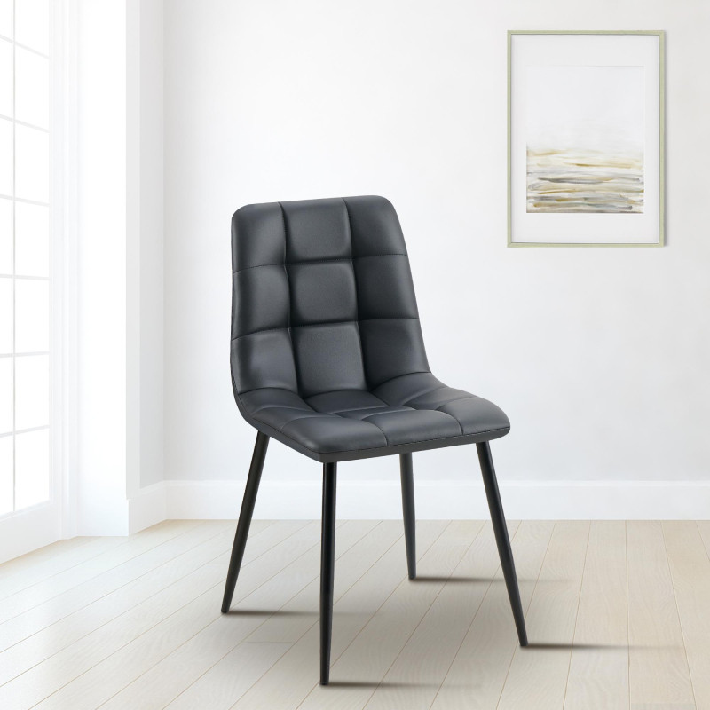 Chaise de salle à manger Antibes en similicuir noir