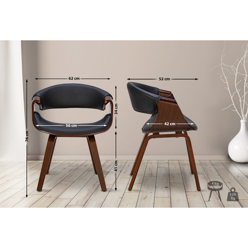 Ensemble de 2 chaises de salle à manger Foley, similicuir, noyer/noir
