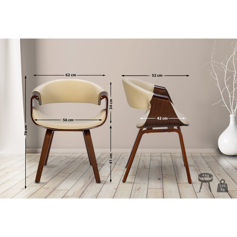 Ensemble de 2 chaises de salle à manger Foley, similicuir, noyer/crème