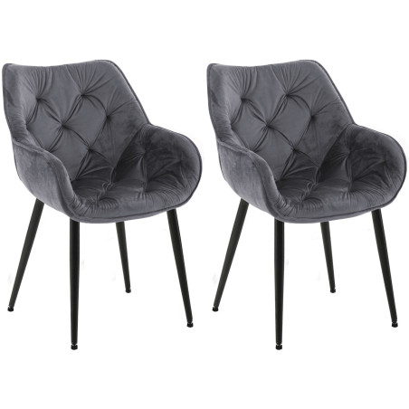 Ensemble de 2 chaises Tanna en velours gris foncé