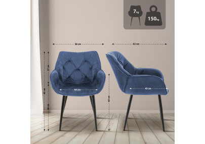 Ensemble de 2 chaises Tanna en velours bleu