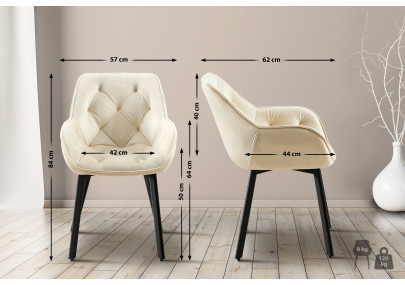 Chaise de salle à manger Antigo, velours, crème