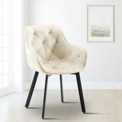 Chaise de salle à manger Antigo, velours, crème