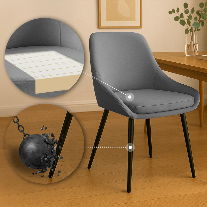 Chaise de salle à manger Elmira en velours, noir et gris foncé