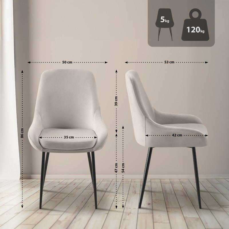 Chaise de salle à manger Elmira en velours noir et gris