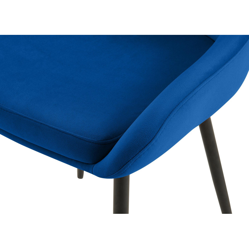 Chaise de salle à manger Elmira en velours, noir et bleu foncé