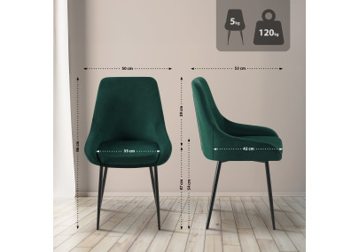 Chaise de salle à manger Elmira, velours, noir/vert