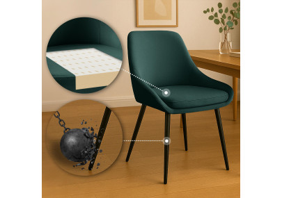 Chaise de salle à manger Elmira, velours, noir/vert