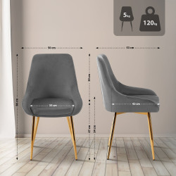 Chaise de salle à manger Elmira en velours, or et gris foncé