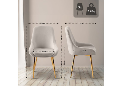 Chaise de salle à manger Elmira en velours, or et gris