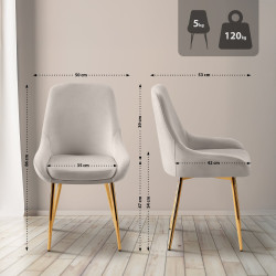 Chaise de salle à manger Elmira en velours, or et gris