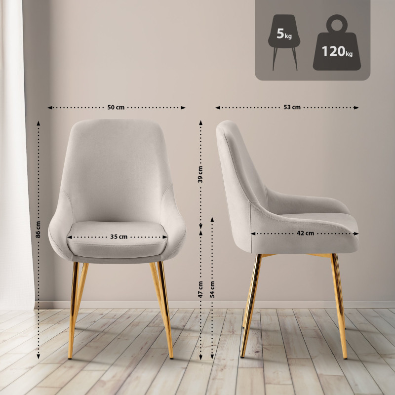 Chaise de salle à manger Elmira en velours, or et gris