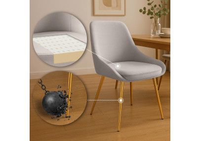 Chaise de salle à manger Elmira en velours, or et gris