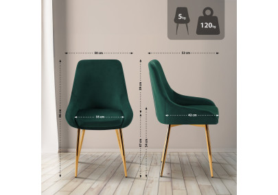 Chaise de salle à manger Elmira, velours, or/vert