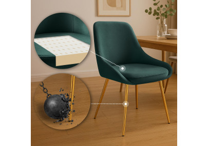 Chaise de salle à manger Elmira, velours, or/vert