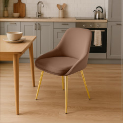 Chaise de salle à manger Elmira, velours, brun doré