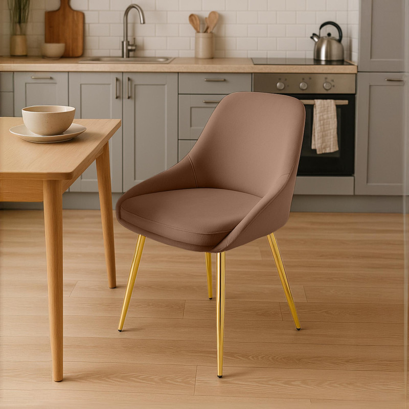 Chaise de salle à manger Elmira, velours, brun doré