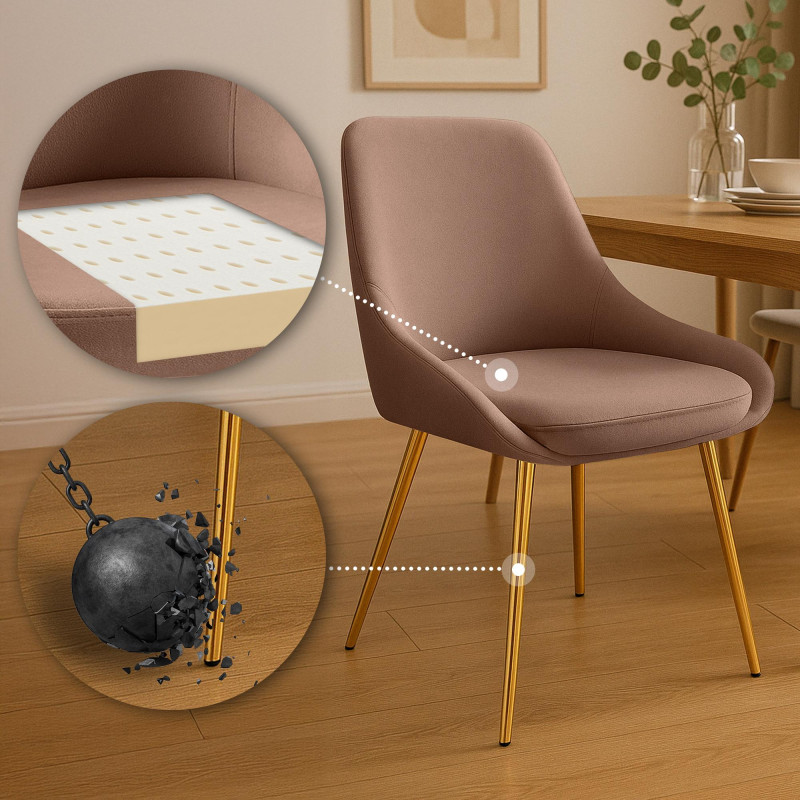 Chaise de salle à manger Elmira, velours, brun doré