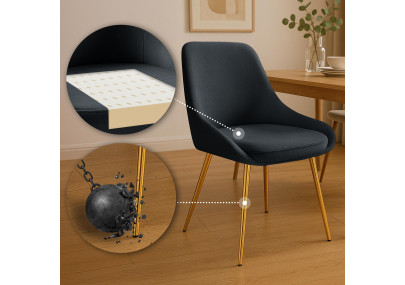 Chaise de salle à manger Elmira en velours, or et noir