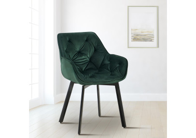 Chaise de salle à manger Antigo, velours, verte