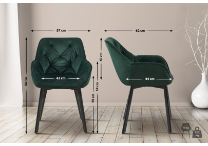 Chaise de salle à manger Antigo, velours, verte