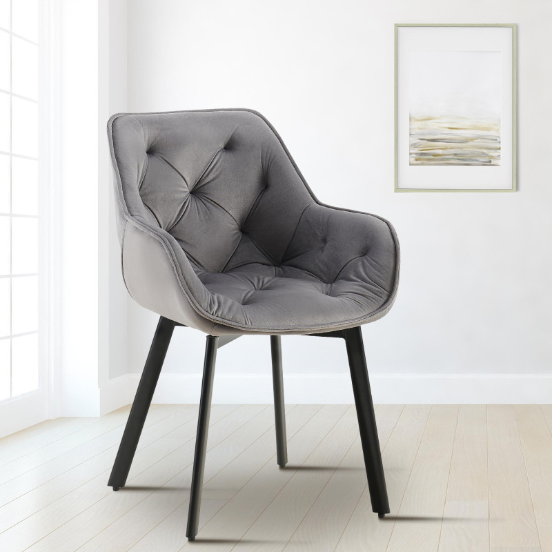 Chaise de salle à manger Antigo, velours gris foncé