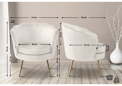 Fauteuil Rosita, velours, crème