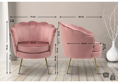 Fauteuil Rosita, velours, rose