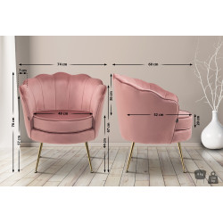 Fauteuil Rosita, velours, rose