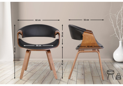 Chaise de salle à manger Foley, similicuir, chêne, noire