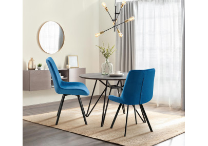 Chaise de salle à manger Lewes, velours, bleu foncé