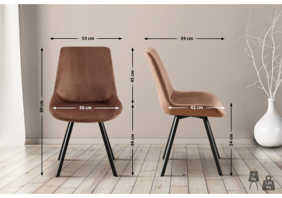 Chaise de salle à manger Lewes, velours, marron