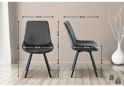 Chaise de salle à manger Lewes, velours gris foncé