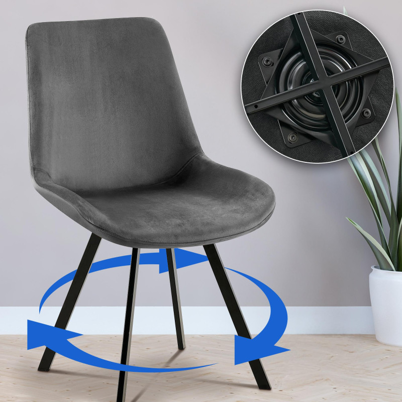 Chaise de salle à manger Lewes, velours gris foncé