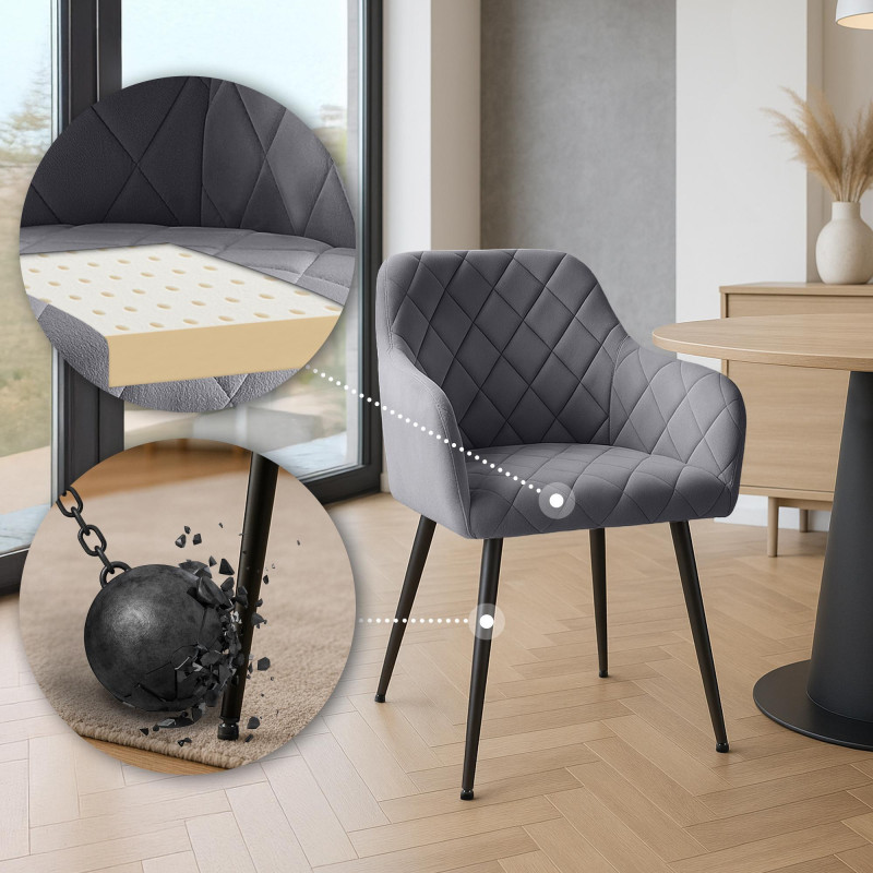 Chaise de salle à manger Monett, velours B, gris foncé