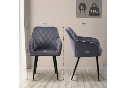 Chaise de salle à manger Monett, velours B, gris foncé